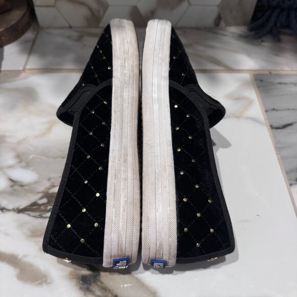 Keds x Kate Spade Double Decker Quilted Black Velvet Gold Stud Slip-On Sneakers9 - Picture 10 of 12